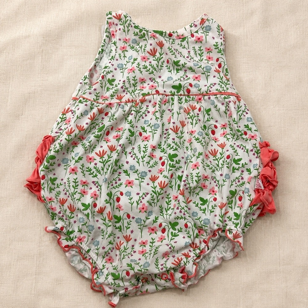 RuffleButts Baby Girl Strawberry Floral Ruffle Back Bubble Romper 12-18M